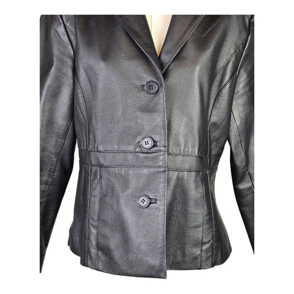 Vintage KC Collections Black Genuine Leather Blazer Jacket Women’s L Y2K 90s - Picture 3 of 11